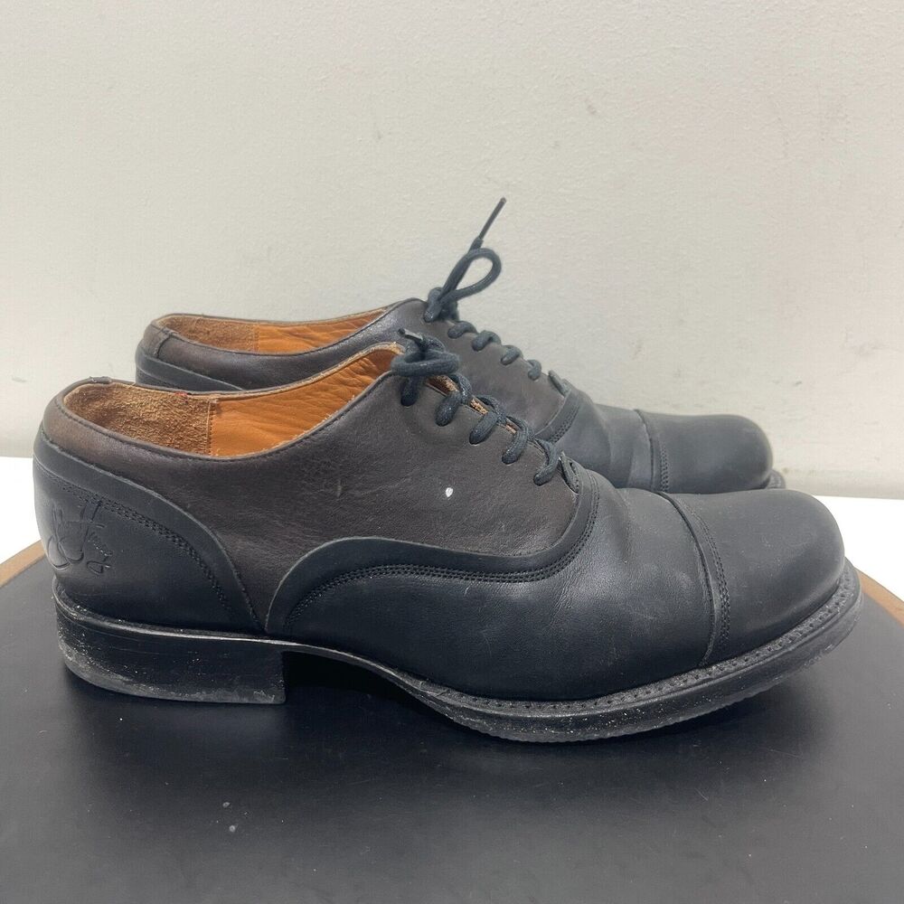 John Fluevog Shoes Men 9 Cap Toe Brogue Oxford Shoes Ward Contrast Black